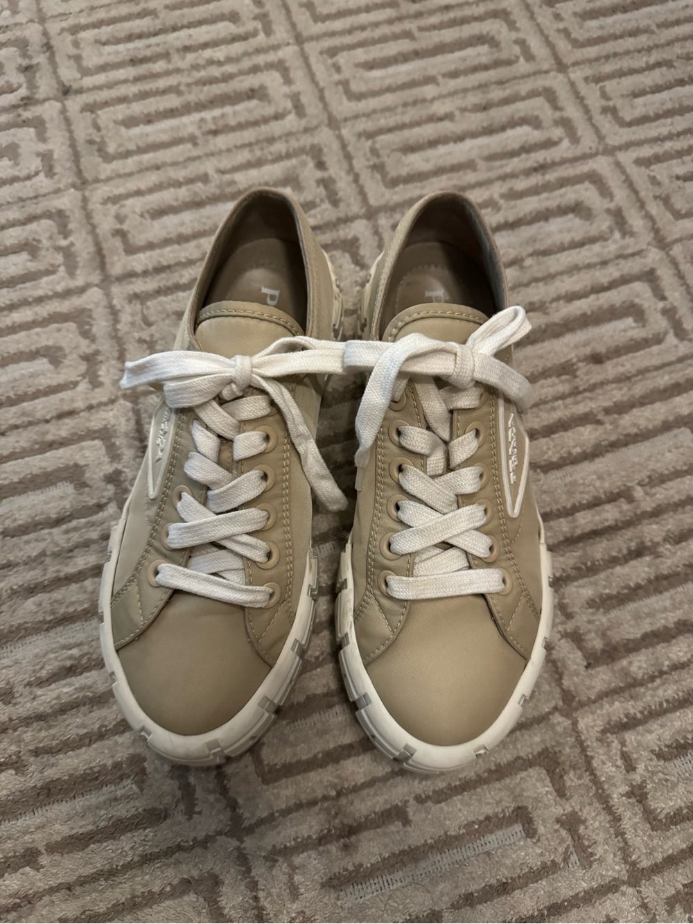 Prada Beige and White Women's Low-Top Sneakers